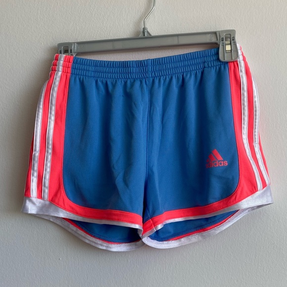 Adidas light blue and neon jogging shorts medium